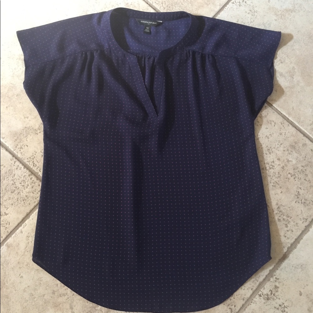 Loft Navy & Red Dotted Blouse XS